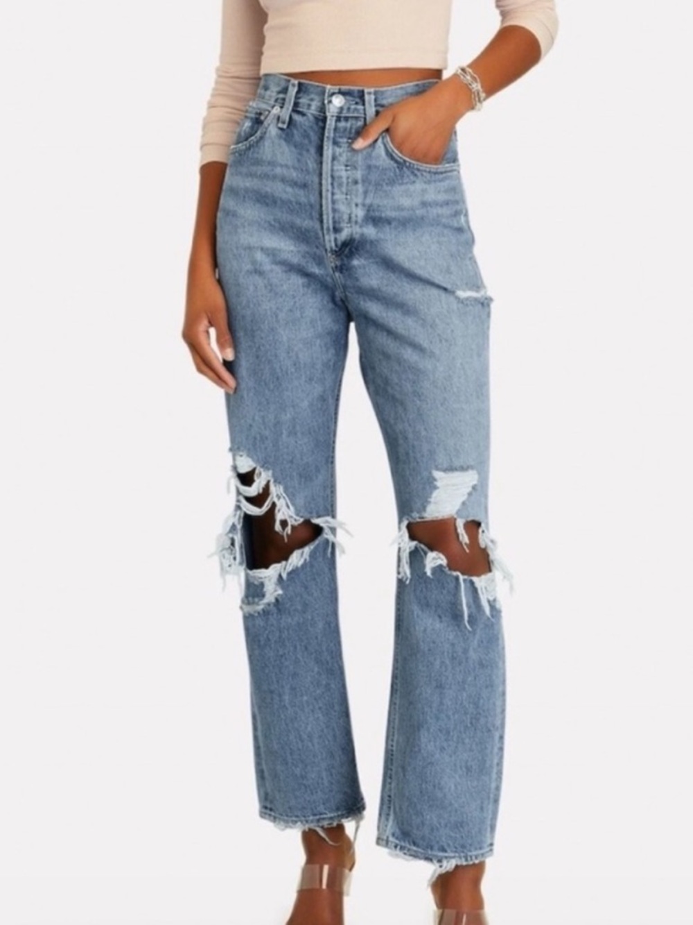 AGOLDE 90s high Rise Straight loose Leg Jeans Distressed sz 24 Fall Out Grunge